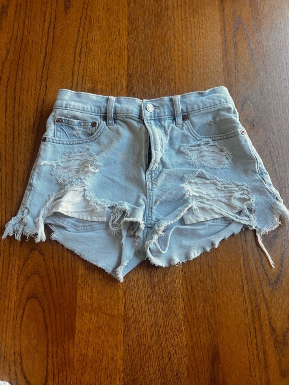 American Eagle Outfitters Light Blue Distressed Denim Shorts